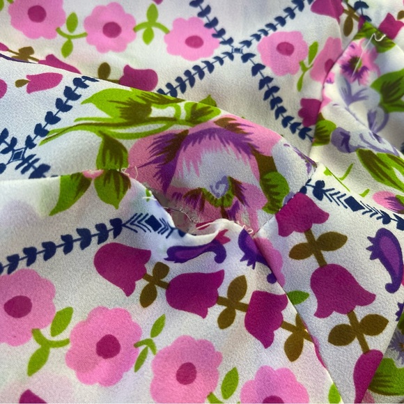 Vintage l 70s L Alex Colman Feminine Floral Silky Pointy Collar Disco Mod Blouse - Picture 11 of 16